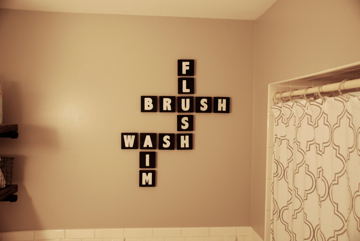 Bathroom Decor Bathroom Scrabble Blocks Crossword Blocks Etsy