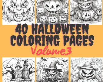 40 Spooky Halloween Coloring Pages: Witches, Haunted Houses (Digital Download)