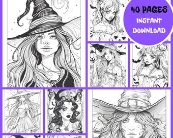 Fantasy Witches Coloring Book: 40 Gothic Portrait Pages (Instant Download)