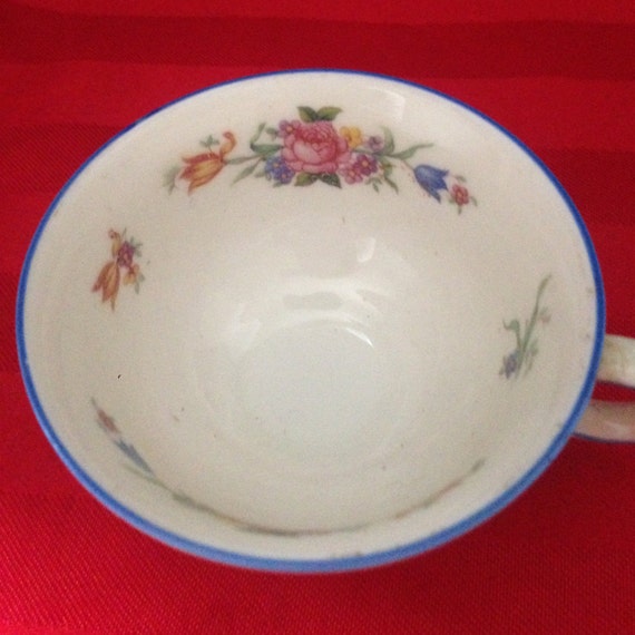 Zeh Scherzer Bavaria Germany Porcelain Tea Cup Saucer Blue Trim