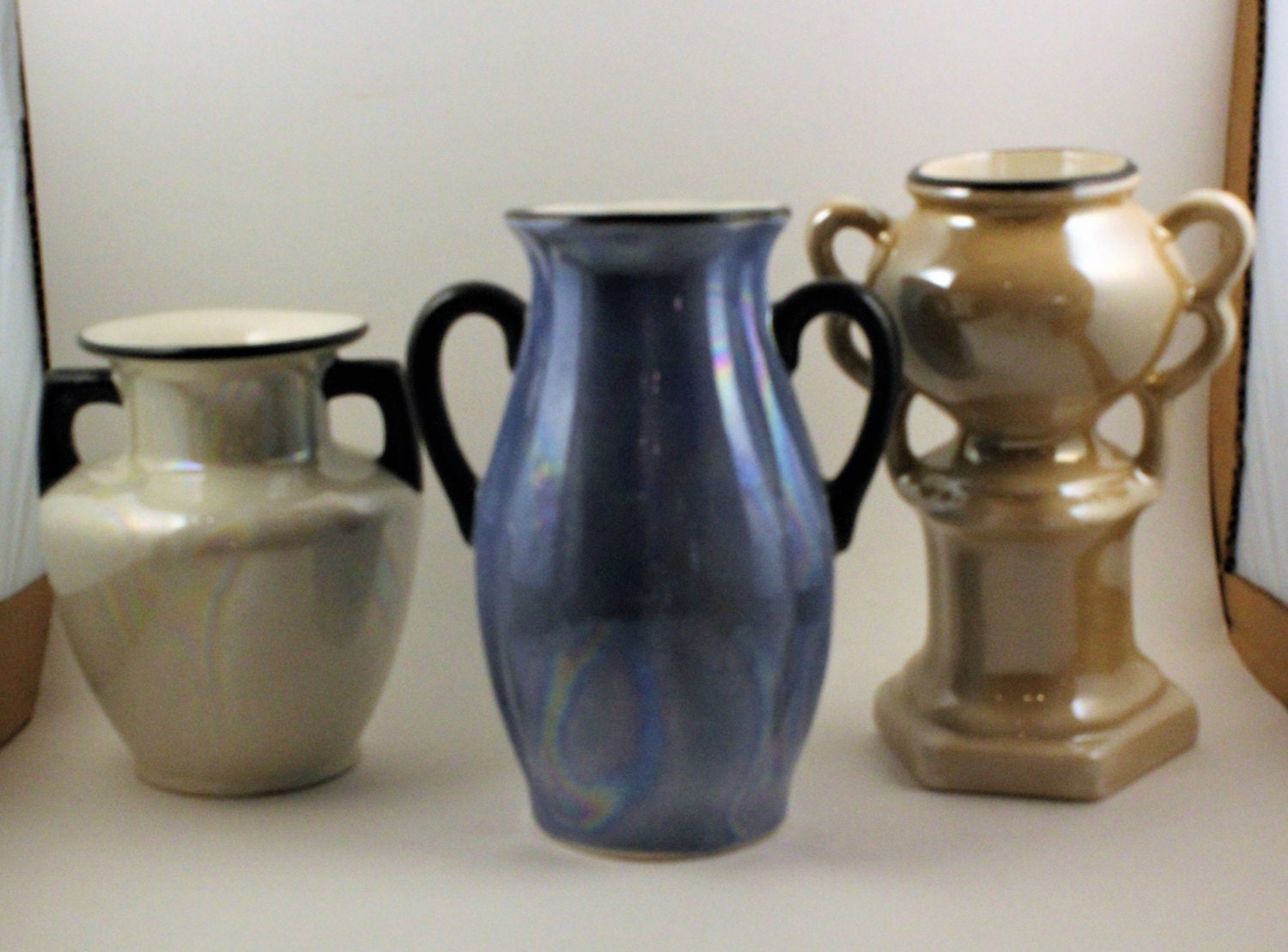 Set of 3 Vintage CZECHOSLOVAKIA Pottery Vase LUSTERWARE GLAZE Etsy