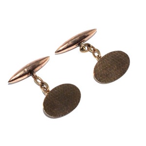 Gents/mens 9ct yellow gold near antique cufflinks with engine turned design