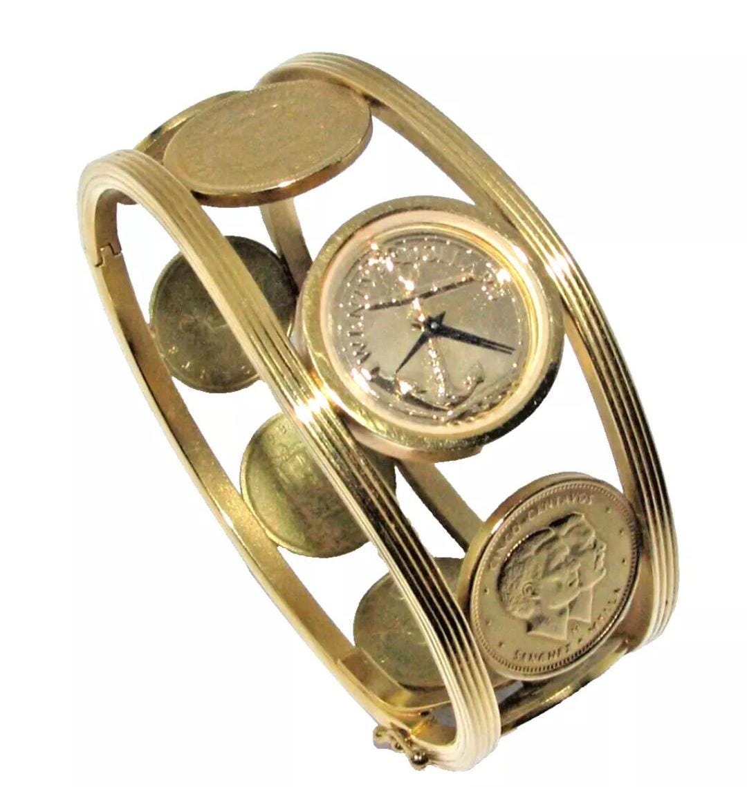 フランクリン ミント FRANKLIN MINT レディース 腕時計 シェル Vintage FRANKLIN MINT Women's Golden Caribbean Coin Watch Bracelet