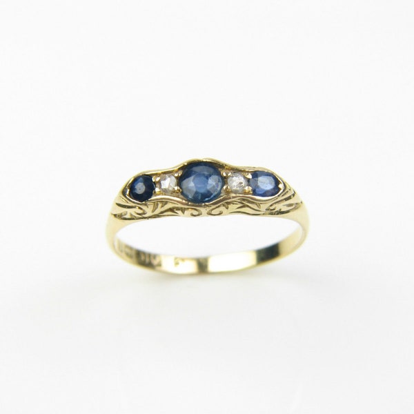 Dames 18ct geel gouden saffier & diamond ring. Mooi design. 3.3 g. Ref: 41347