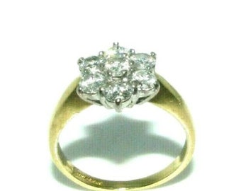 Ladies 18ct 18carat gold ring set with a cluster of diamonds, (1.00ct) UK size N anniversary birthday engagement present