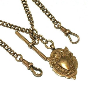 Unisex/Ladies/Gents 9ct rose gold Albert chain with a T-bar and Fob attached