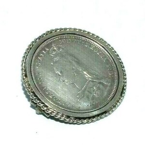 Solid silver 1887 Victoria Golden Jubilee shilling brooch