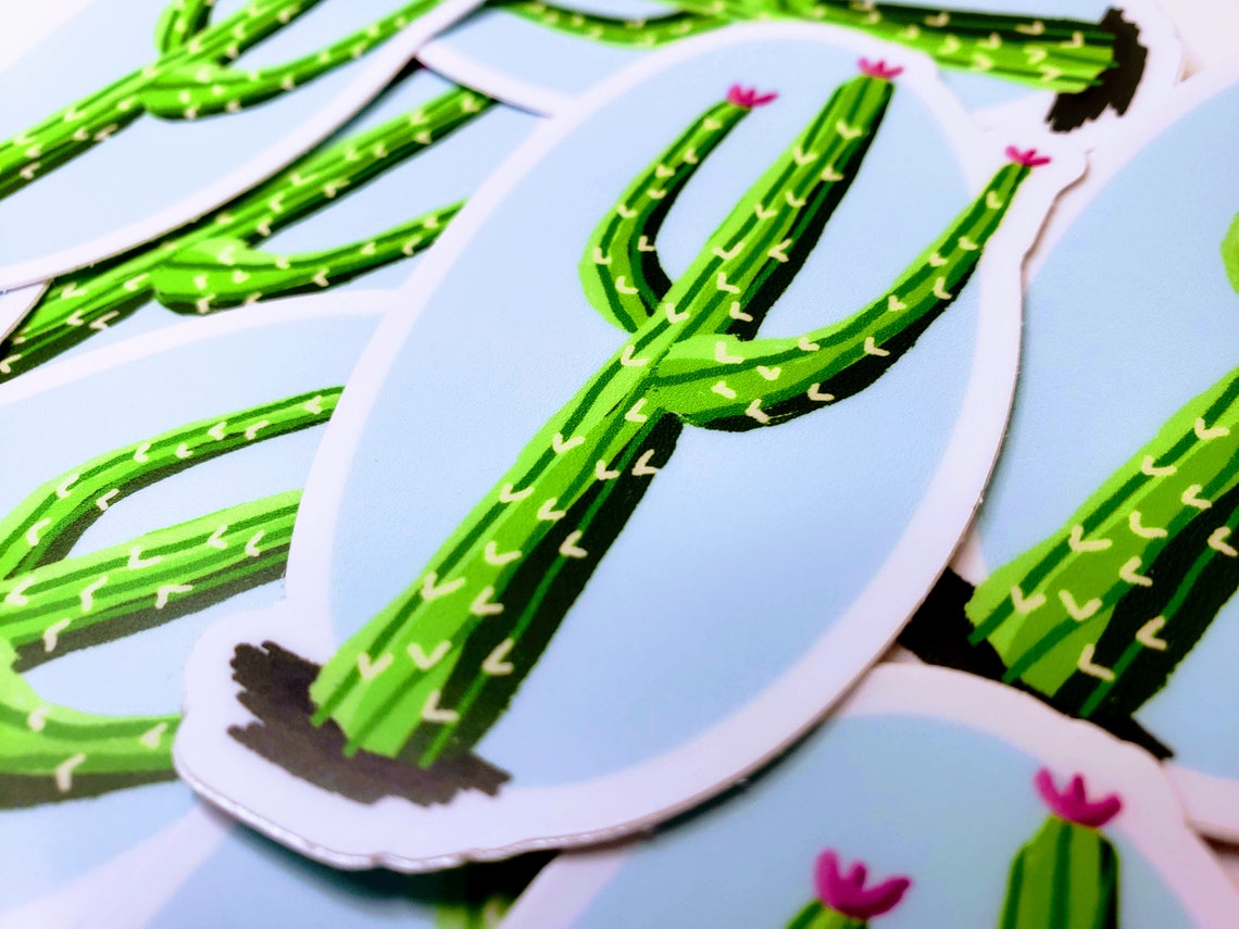Bright Cactus Sticker Stylized Saguaro Cactus Vinyl Decal Etsy