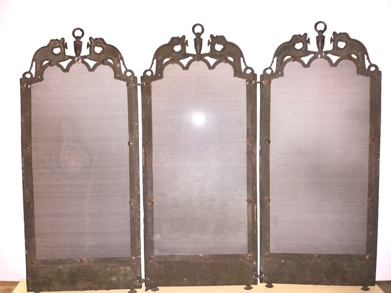 Antique French Brass Gothic Dragon Fireguard Fireplace Etsy