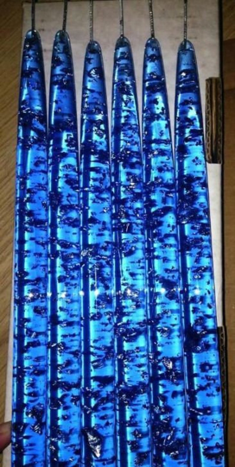 Set of 6 blue lucite candles with 12 silver flecks 1960s Etsy