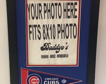 Chicago Cubs custom picture frame w/ mini pennant fits 8x10 vertical photo.