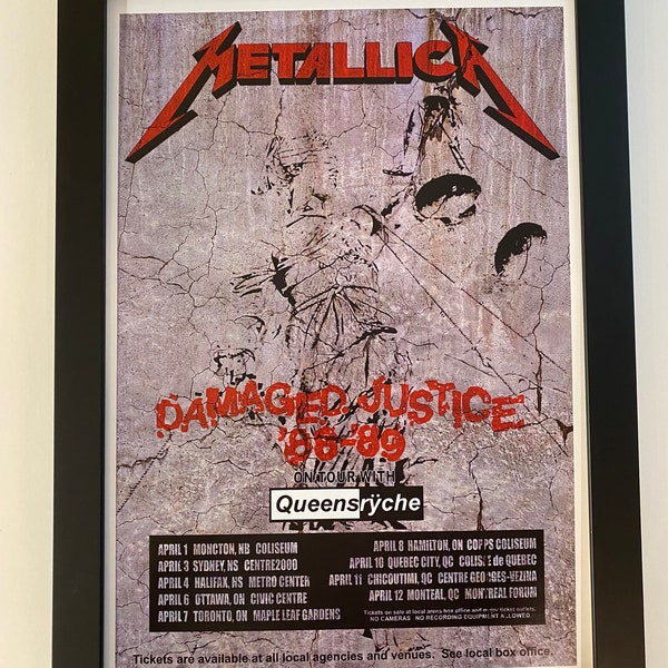 Metallica Damaged Justice 1988-89 framed tour poster 13x19