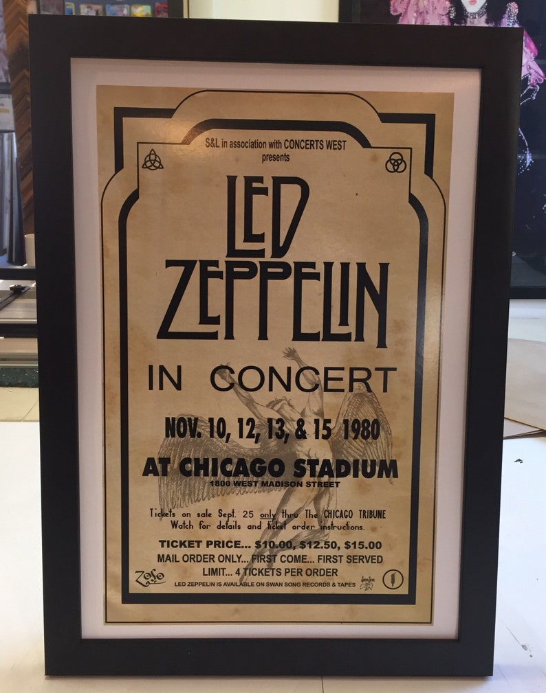 Zeppelin Frame Led Zeppelin Framed Concert Poster Chicsgo 1980 Show Cancelled - Etsy