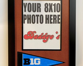 Big Ten football custom picture frame. Football pigskin matting. Mini pennant