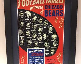 Vintage Chicago Bears framed  poster. Football Thills By Chicago Bears.