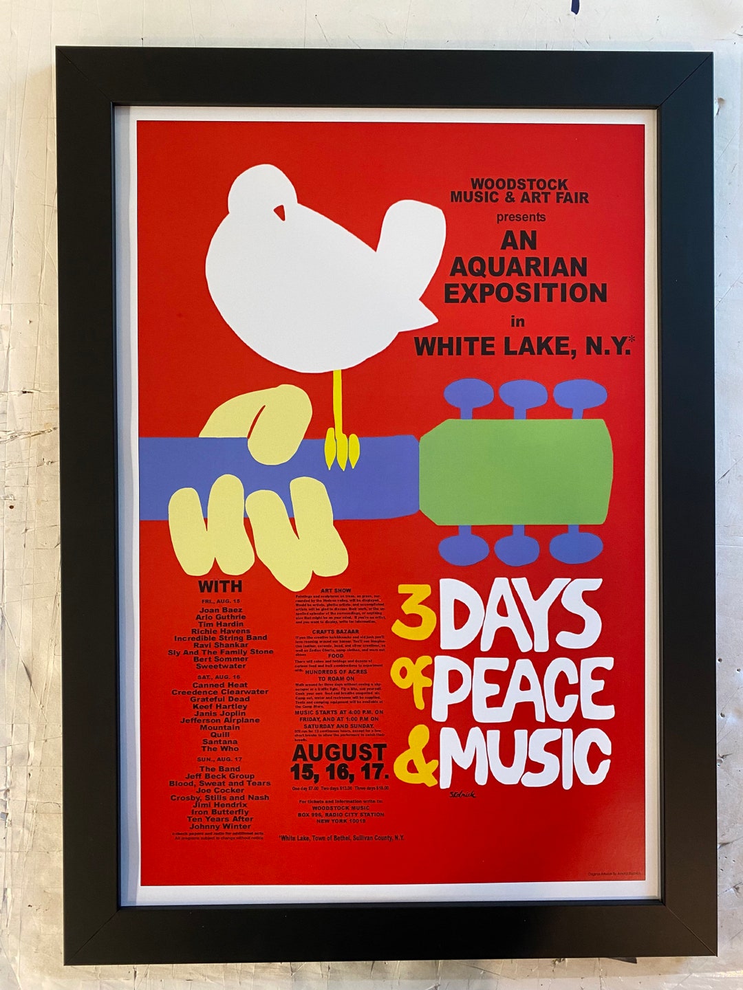 1969 Woodstock Music Festival Framed Poster Etsy