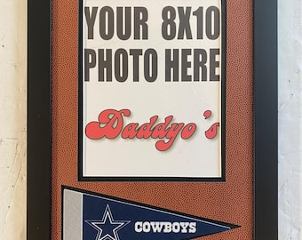 Dallas Cowboys custom picture frame w/ football pigskin matting, mini pennant 8x10 photo display