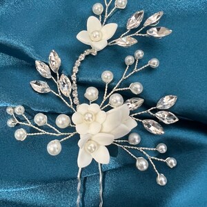 Crystal and Faux Pearl Wedding Hair Pin, Bridal Hair Pin, Crystal and Faux Pearl Bridal Hair Accessory, Silver Hair Pin