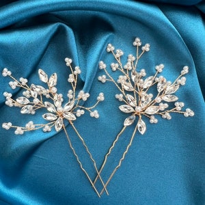 Crystal and Faux Pearl Wedding Hair Pin, Bridal Hair Pin, Crystal and Faux Pearl Bridal Hair Accessory, Gold Hair Pin
