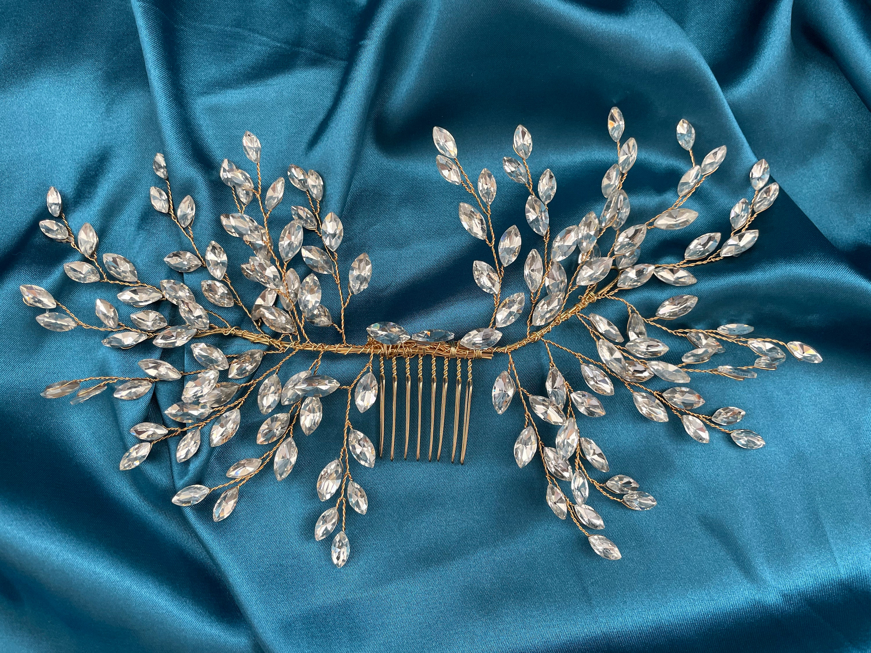 New big large bridal crystal wedding hair comb Crystal Pearl Bridal Hair Comb: Large Silver Wedding Hair  main image 3