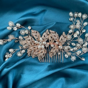 Crystal Wedding Comb Gold, Large Wedding Hair Comb, Handmade Wedding Comb, Crystal Bridal Comb, Yellow Gold Crystal Hair Comb