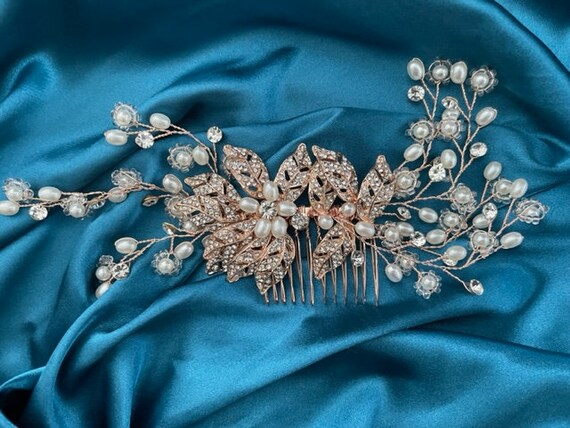 Crystal Wedding Comb Gold, Large Wedding Hair Comb, Handmade  display picture 1