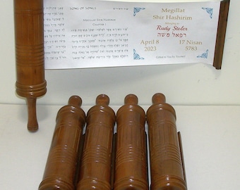 Holiday Megillah Scroll Set: Five Scrolls, Wooden Cases & Lucite Stands (Kohelet, Esther, Song of Songs, Ruth, and Eichah)