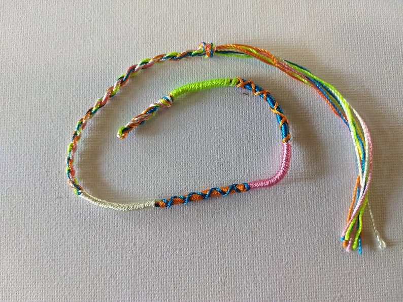 Pink Cream Over 10 inches long Unisex Silk Poly Cotton Birthday Gift Blue and Orange Orange and Blue Friendship Bracelet Green