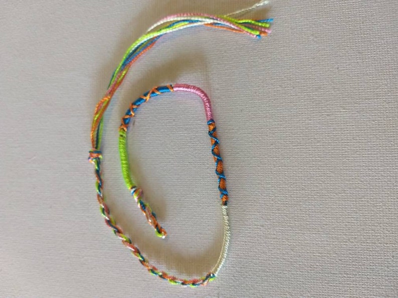 Pink Cream Over 10 inches long Unisex Silk Poly Cotton Birthday Gift Blue and Orange Orange and Blue Friendship Bracelet Green