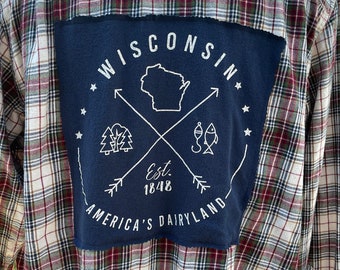 Upcycled Wisconsin’s American Dairyland Men’s XXL Unique Flannel Shirt