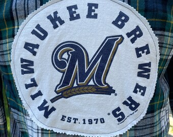 Upcycled Milwaukee Brewers Classic Plaid Flannel Shirt, Men’s Size Small