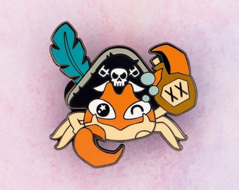 Scuttle the Krabby Hard Enamel Pin / Pirate Crab Fanart Lapel Pin for Gamer Gifts / Kawaii Ita Bag Accessory