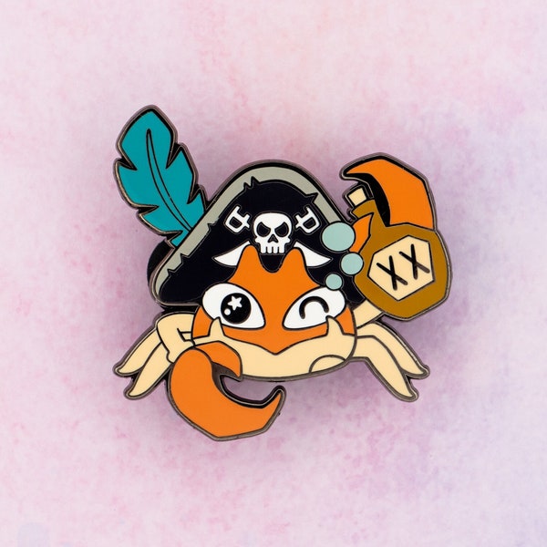 Scuttle the Krabby Hard Enamel Pin / Pirate Crab Fanart Lapel Pin for Gamer Gifts / Kawaii Ita Bag Accessory