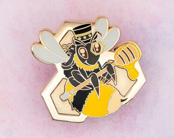 Gentleman Honey Bee Enamel Pin | Lapel Pin for Jacket or Ita Bag | Gift for Gamers and Beekeepers | Gold, Hard Enamel, Glitter