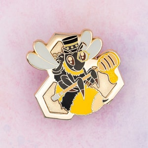 Gentleman Honey Bee Enamel Pin Lapel Pin for Jacket or Ita Bag Gift for Gamers and Beekeepers Gold, Hard Enamel, Glitter image 1