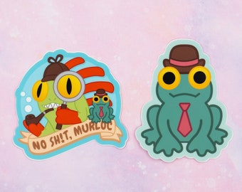 Murloc Holmes & Frog Watson Vinyl Stickers / Weatherproof Vinyl Sticker Pack, Gift for Gamers