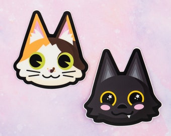 Moose & Bean Face Vinyl Stickers / Calico and Black Cat Weatherproof Cute Kawaii Cat Sticker Pack, Great Gift for Cat Lovers