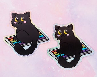 Keyboard Black Cat Vinyl Sticker / Weatherproof Kawaii Cat Sticker, Great Gift for Cat Lovers