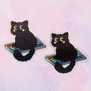 Keyboard Black Cat Vinyl Sticker / Weatherproof Kawaii Cat Sticker, Great Gift for Cat Lovers image 1