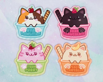 Cat Ice Cream Fridge Magnets / 3" Cute Kawaii Cat Magnets, Great Gift for Cat Lovers / Choose Calico, Black, Tabby, or White Cat