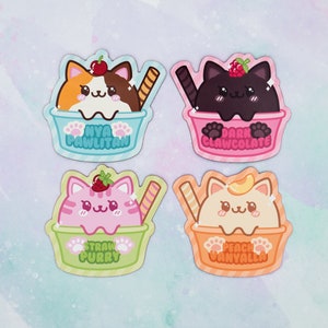 Cat Ice Cream Fridge Magnets / 3 Cute Kawaii Cat Magnets, Great Gift for Cat Lovers / Choose Calico, Black, Tabby, or White Cat Full Set