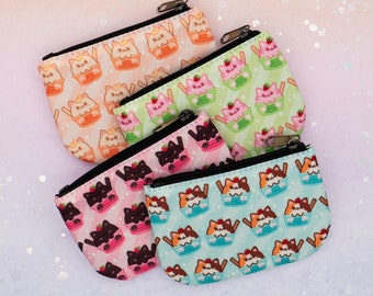 Ice Cream Cats Coin Pouch / Cute Small Kawaii Coin and Card Wallet with Zipper