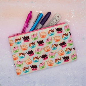 Ice Cream Cats Large Pouch / Cute Kawaii Cat Pattern Cosmetic or Crafts Bag with inside zipper image 2