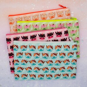 Ice Cream Cats Large Pouch / Cute Kawaii Cat Pattern Cosmetic or Crafts Bag with inside zipper image 1