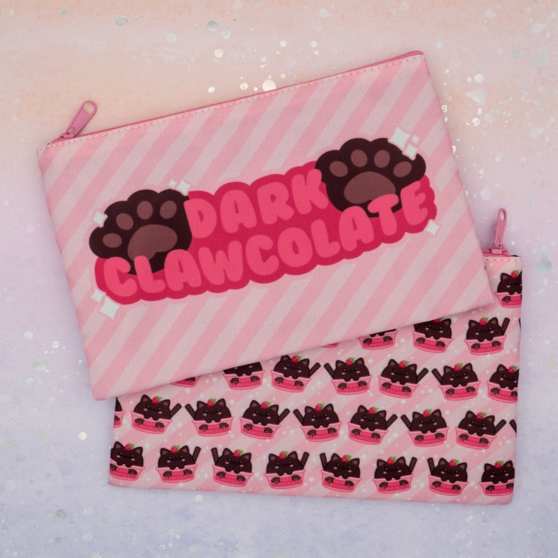 Ice Cream Cats Large Pouch / Cute Kawaii Cat Pattern Cosmetic or Crafts Bag with inside zipper Dark Clawcolate