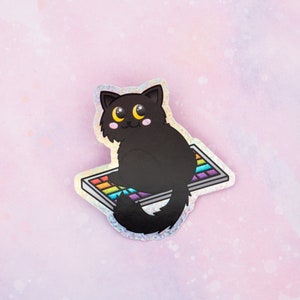 Keyboard Black Cat Vinyl Sticker / Weatherproof Kawaii Cat Sticker, Great Gift for Cat Lovers image 3