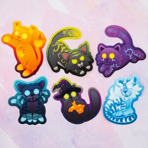 Wild Cats Vinyl Stickers / Weatherproof Kawaii Cat Sticker Pack, Great Gift for Cat Lovers and Gamers Full Set