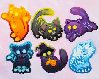 Wild Cats Vinyl Stickers / Weatherproof Kawaii Cat Sticker Pack, Great Gift for Cat Lovers and Gamers