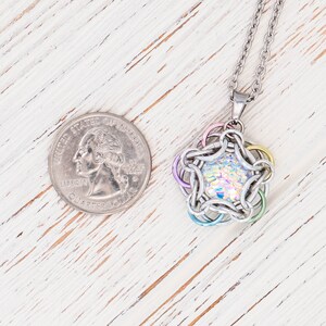 Mermaid Scale Chainmail Pendants / Fantasy Chainmaille Necklace with Iridescent Mermaid Cabochons image 9