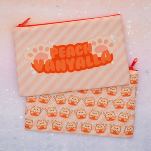 Ice Cream Cats Large Pouch / Cute Kawaii Cat Pattern Cosmetic or Crafts Bag with inside zipper Peach Vanyalla